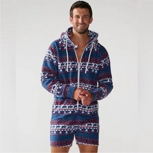 Chubbies Men’s Full Fleece Full Zip Woodlands Printed Shorts Onesie Size Small